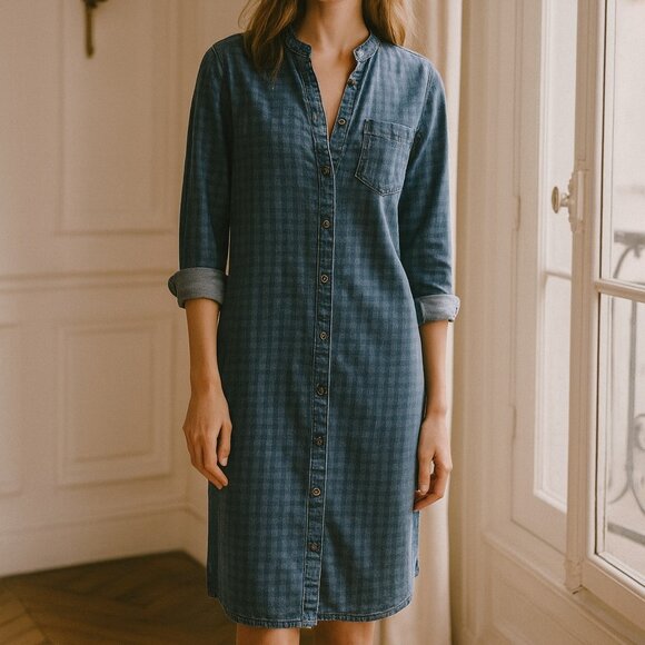 J Jill Denim Check Print Shirt Dress Medium - Picture 1 of 8